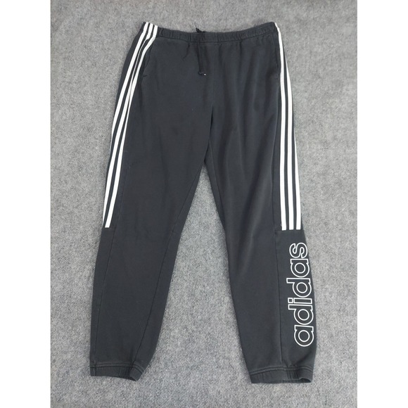Adidas Sweat Pants Mens XL Black Joggers Logo Spellout Drawstring Pockets stripe - Picture 1 of 12